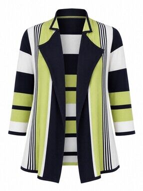 CJ Banks Plus Size Navy Lime White Office Open Front Women Cardigan Soft 3X